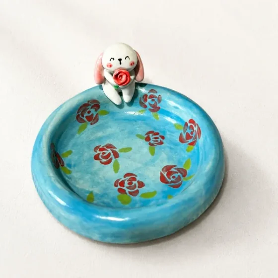 Blue Bottom & Big Red Flower