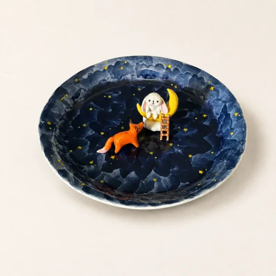Starry sky & Fox & Rabbit & Moon