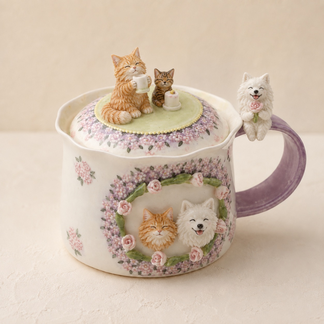 Imagen de Taza de cerámica con tus mascotas y tapa de cuento — 300 ml