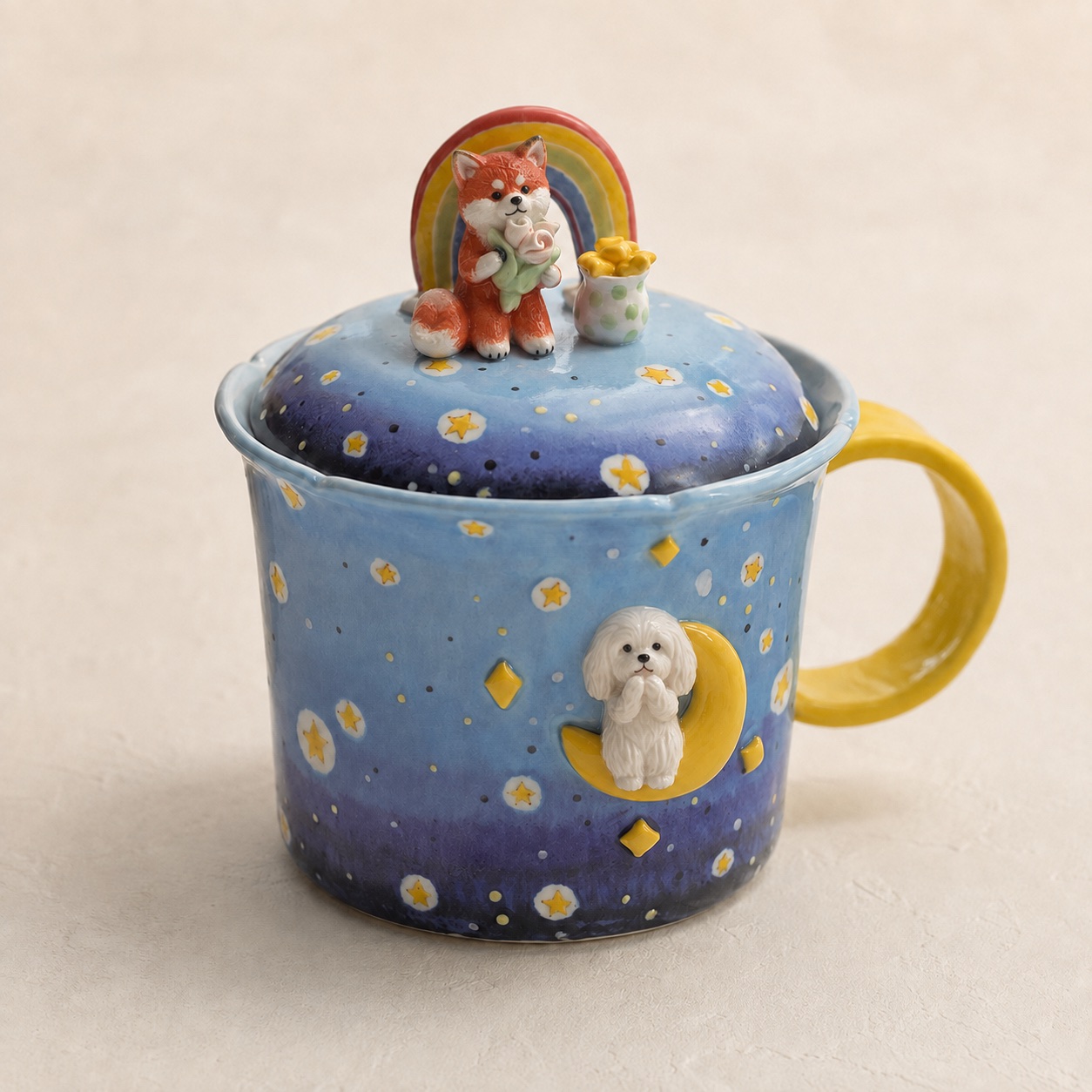 Imagen de Taza de cerámica con tus mascotas y tapa de cuento — 300 ml
