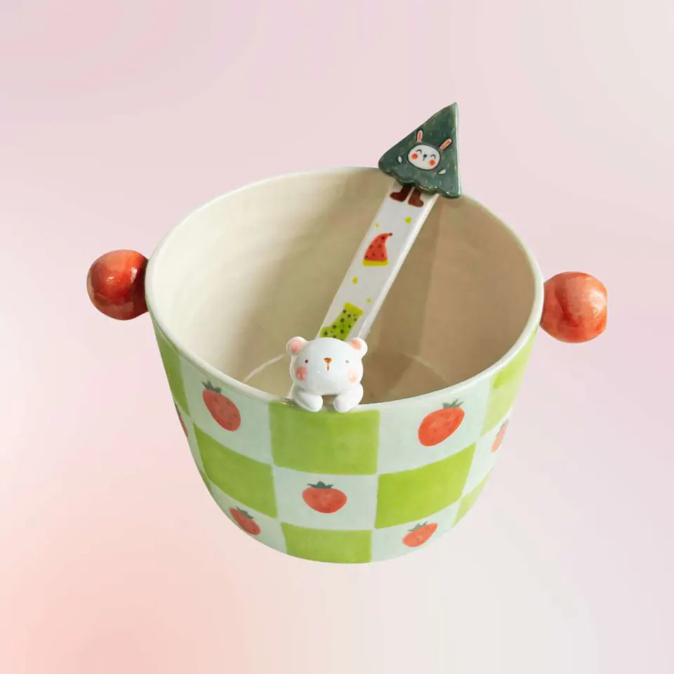 Handmade Custom Pet Bowl with Handles — view 3